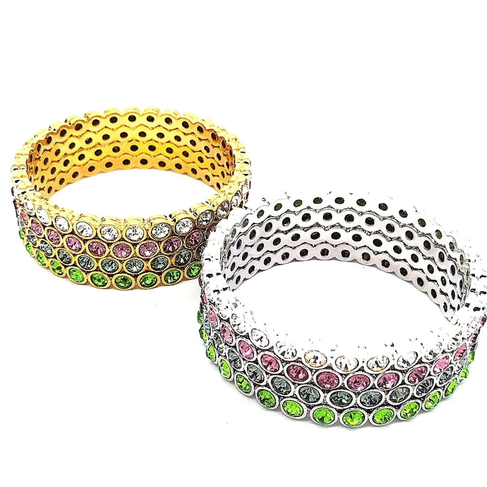 Lot of 4 Made with Swarovski Crystals Brass Stackable Bangle Bracelets in Gold - Picture 4 of 8